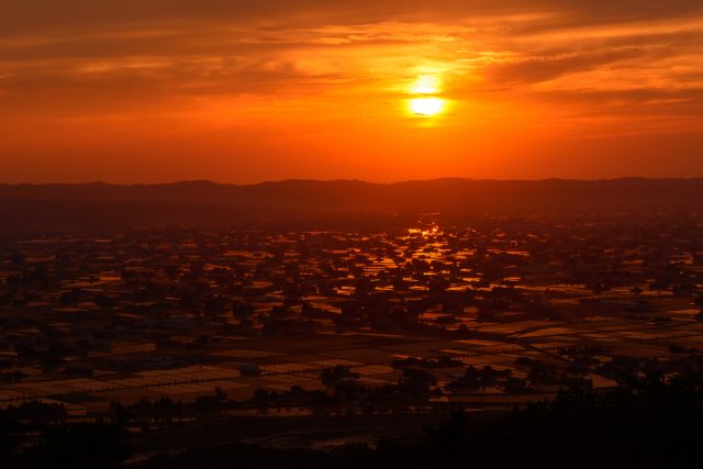 Landscape of Tonami Plain in Toyama, Japan